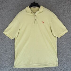 Tommy Bahama men’s Large short sleeve shirt Pale Yellow & pink Stretch pullover